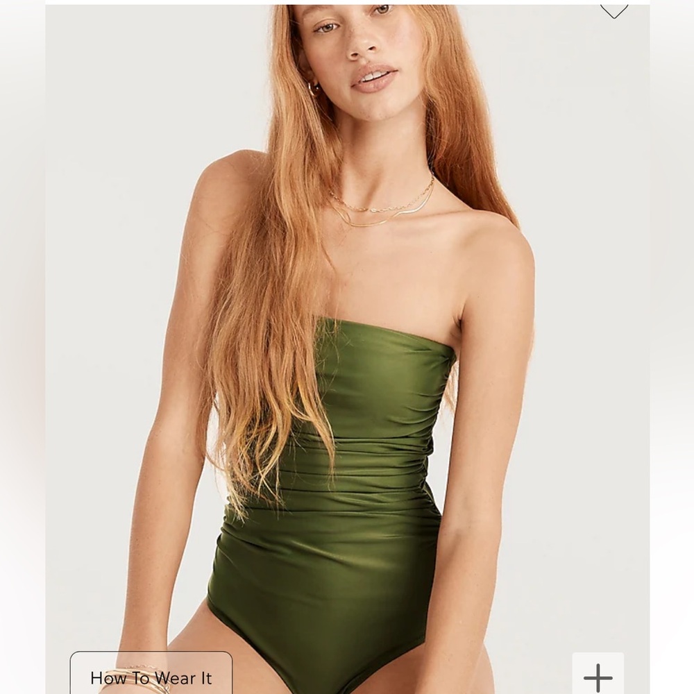 COPY - NWT J. CREW Ruched Bandeau One Piece Swimsuit Safari 8 Olive Green Strap…